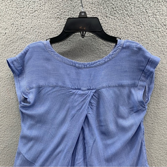 Ann Taylor Loft Top Blouse Women’s XSP Blue Chambray Button Up Front Sleeveless - Picture 8 of 8